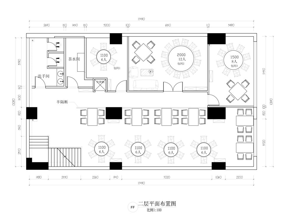 鱼火锅主题的餐饮空间的平面布置 - 平面布局-序赞网