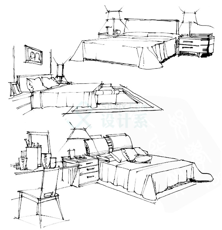 手绘学习方案,4 手绘组合家具线稿的画法,技.
