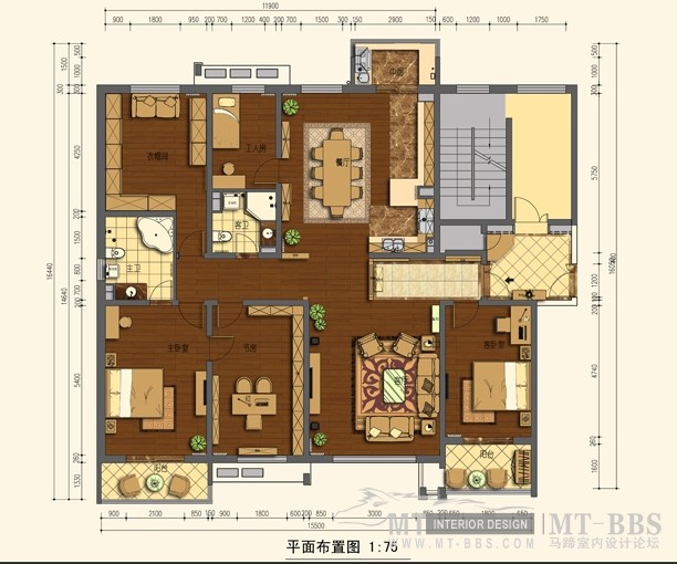 刚做的一套中式家装方案_施工图平面-平面布置图.jpg