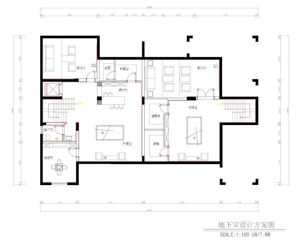 一套联排别墅的外观及平面设计（2011）_地下室平面图.jpg