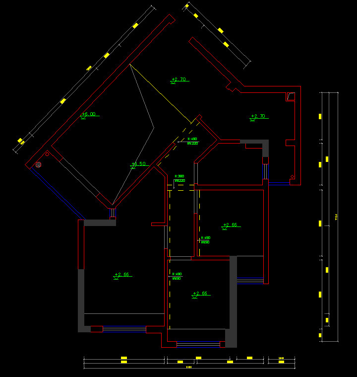 比较头痛的一个户型，大家帮忙看下还有什么好的改动吗？_原建图，客厅是个挑高空间