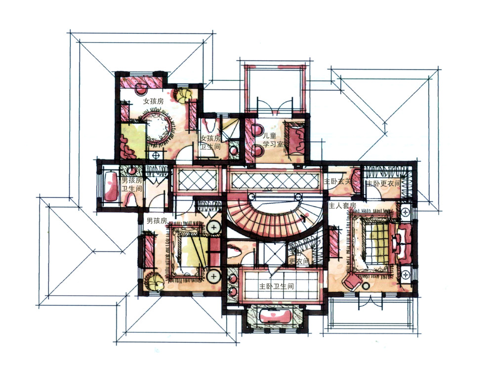 一些手绘的别墅平面_二层.jpg