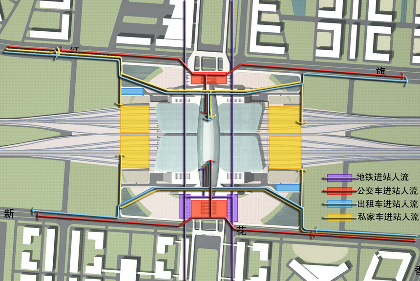 新长沙火车站设计方案（中国建筑设计院）_分析图-进站人流.jpg