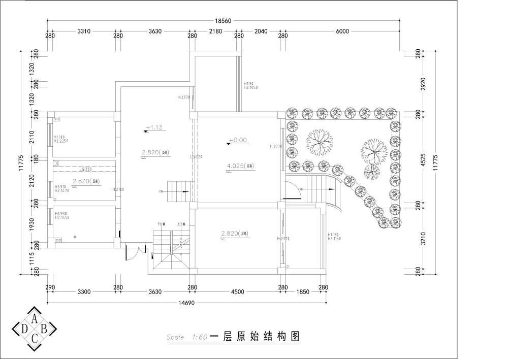 杭州某处两层排屋_一层原始结构图.jpg