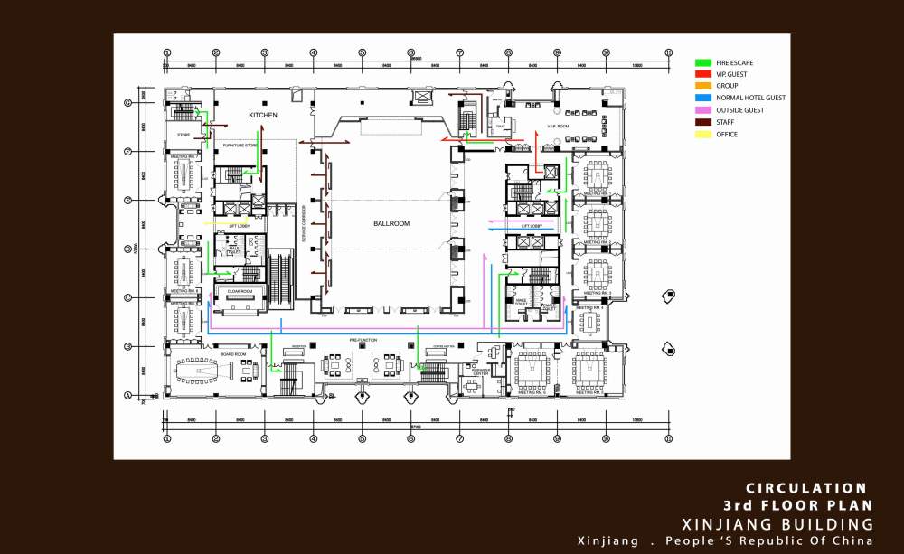 北京新疆大厦设计方案（手绘版）_0g-CIRCULATION  3rd FLOOR PLAN.jpg