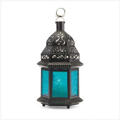 glassware candle holders 烛台摆件_glass candle lanterns_blue glass moroccan-style candle lantern.jpg