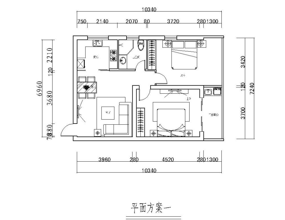 一套小户型的两个方案，请大家拍拍砖，谢了_前花家装-Model2.jpg