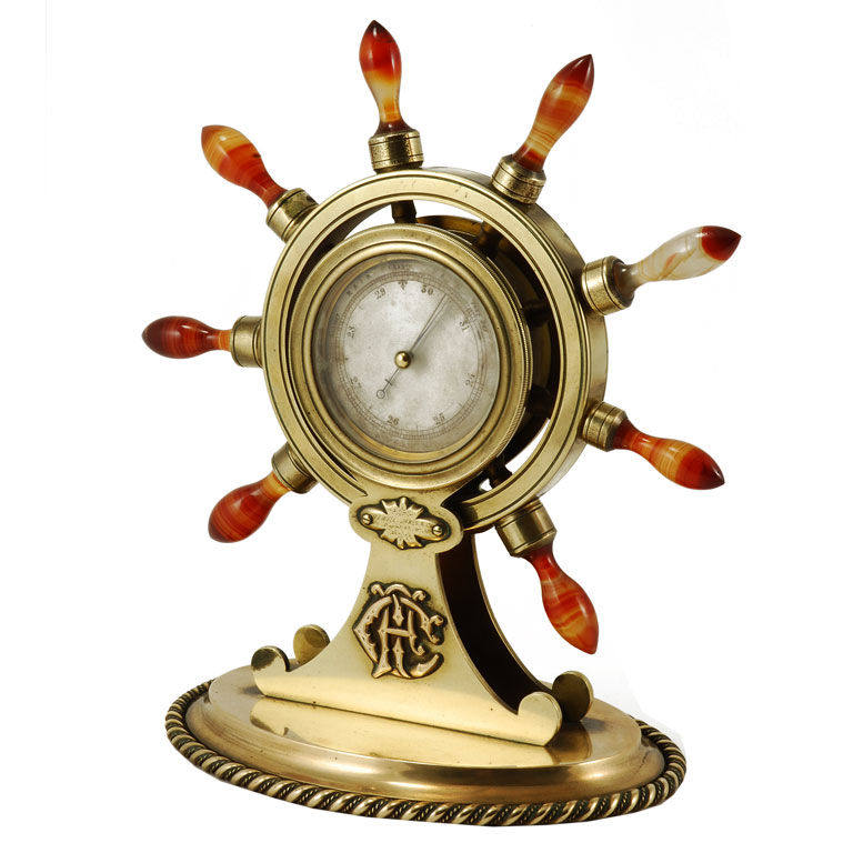 国外网站精品-陈设单品_Victorian Brass & Agate “Ship’s Wheel” Barometer.jpg