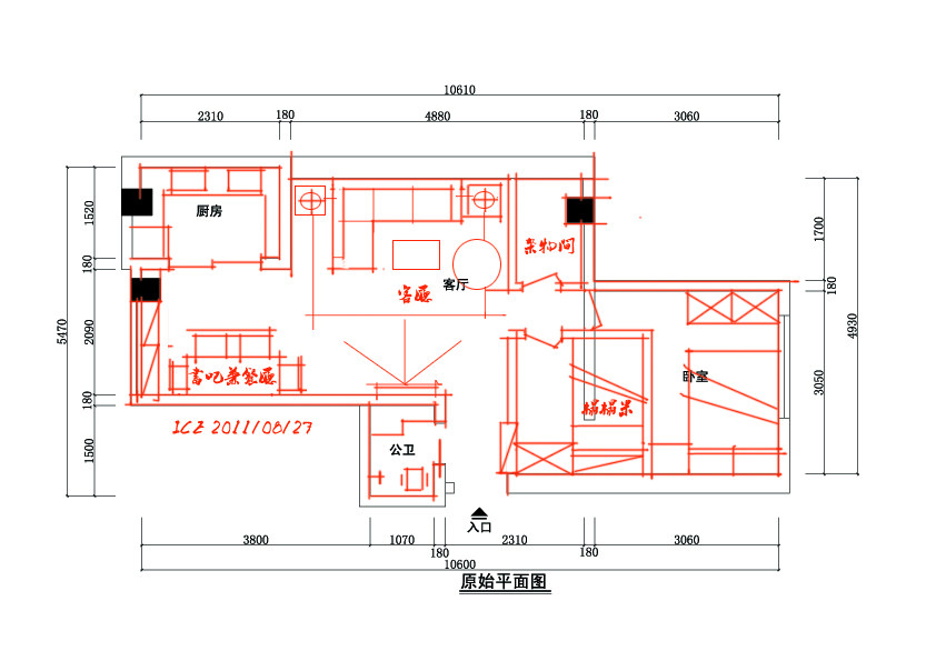 40平方的家装,大家进来请教,我是新手_原始平面图l副本.jpg