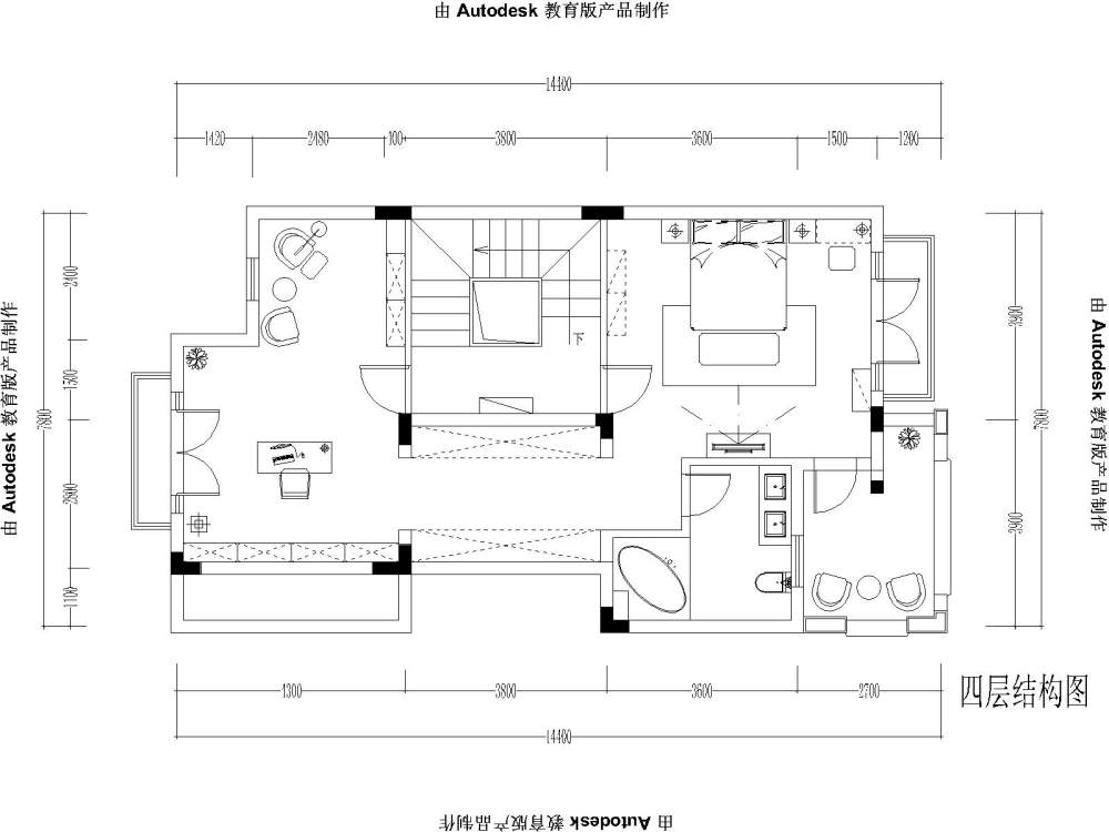 花了两天时间布置了一套边套排屋。时间太紧，方案有许多地方要完善。望批评！_四层结构-Model.jpg