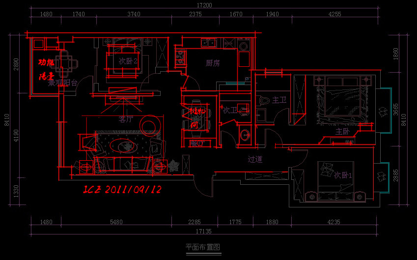 一套教师住宅平面、天棚布置大家批批，客户45岁左右，女儿卧室做成田园风格，求论坛高手指点方案，谢谢_地1面.jpg