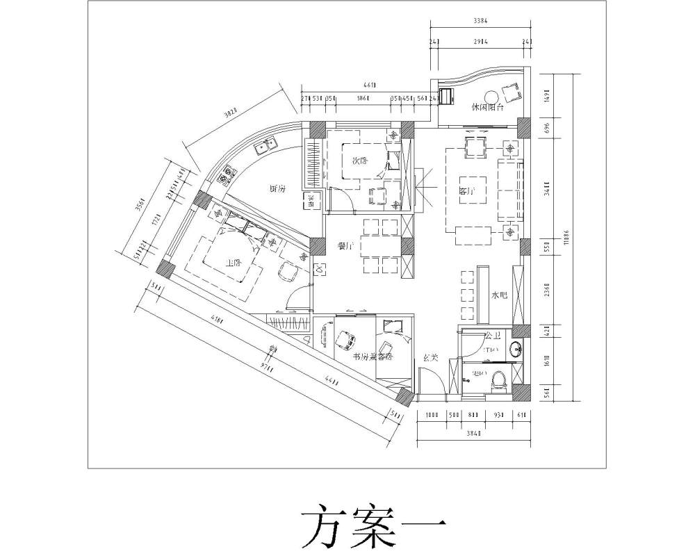 两种方案，可以看看，客户要求三房（要有书房）两厅，空间利用合理，一对夫妻加一个小孩_2.jpg