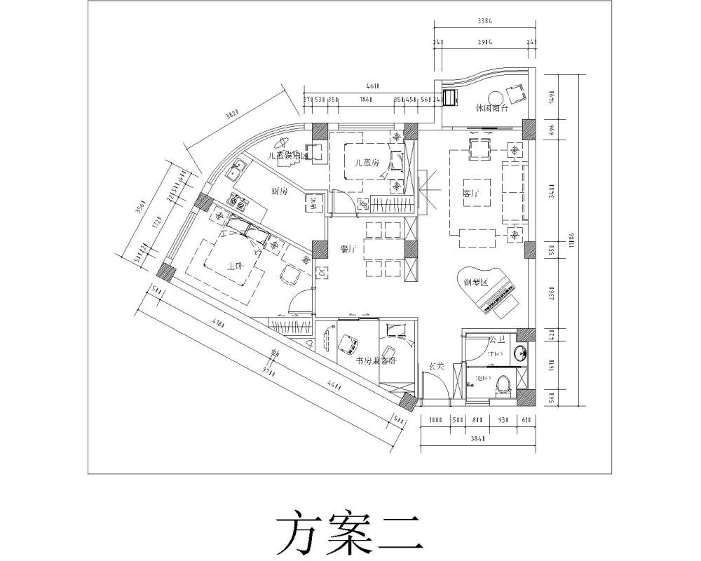 两种方案，可以看看，客户要求三房（要有书房）两厅，空间利用合理，一对夫妻加一个小孩_3.jpg