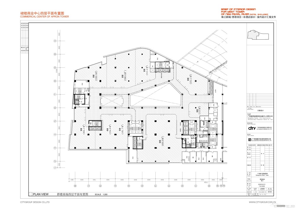 广州城市组--珠江新城西塔国际金融中心办公楼室内设计20080317_003-第三阶段设计内容-02裙楼商业中心-12商场四层 平面布置图.JPG