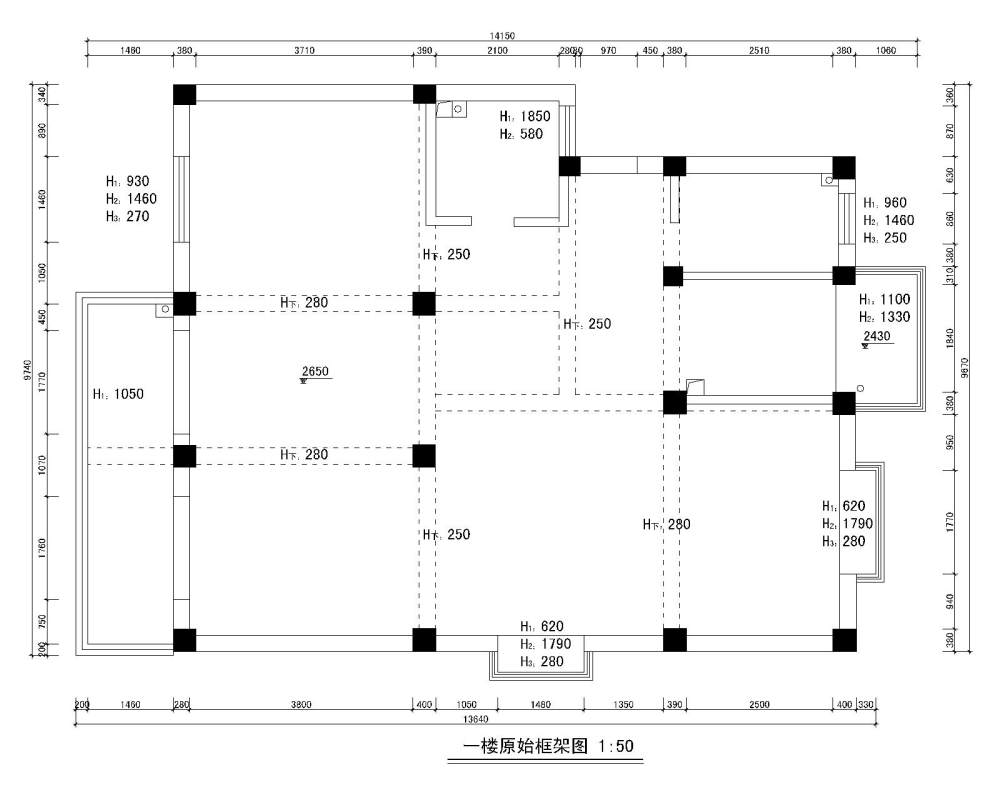 一套复式造价50万的房子   平面图先上_原始平面1.jpg