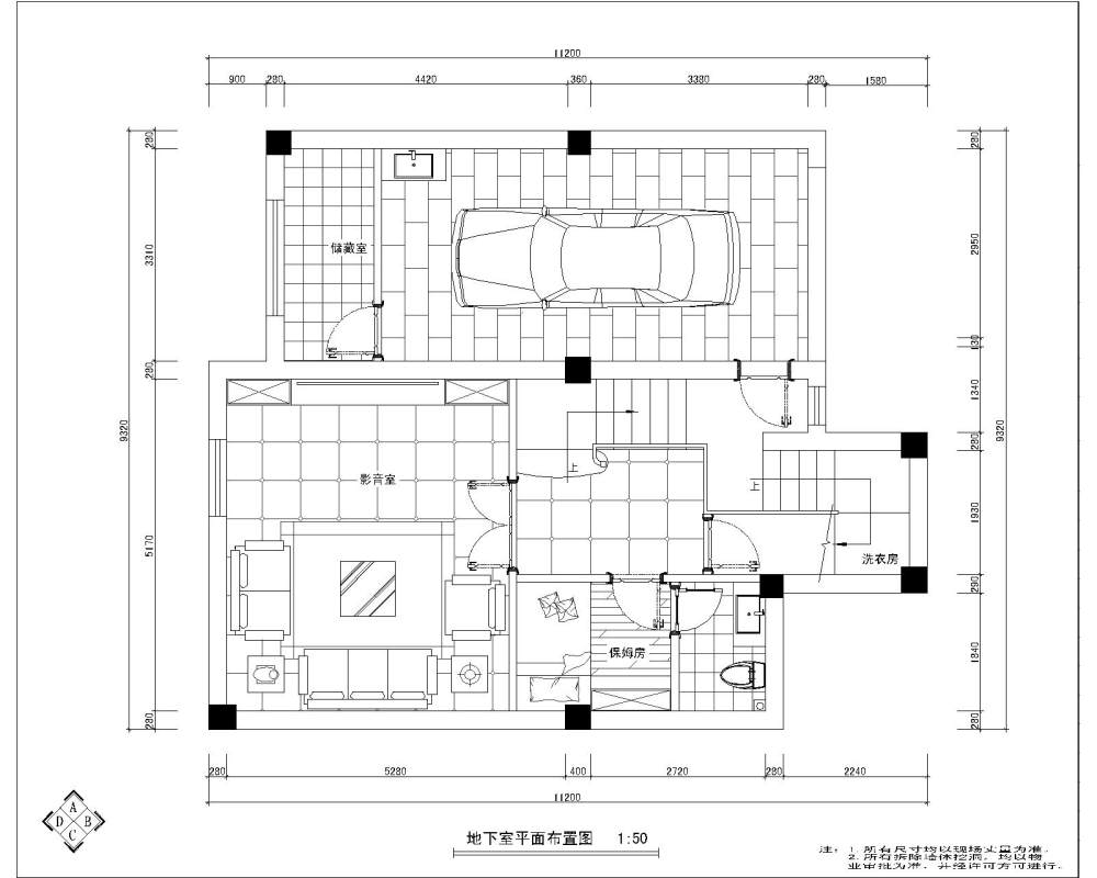 刚做的一套别墅平面图   高手帮帮看看有什么缺陷的_地下室平面图.jpg