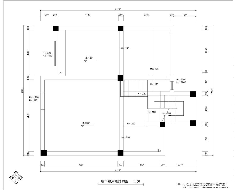 刚做的一套别墅平面图   高手帮帮看看有什么缺陷的_地下室原始平面图.jpg