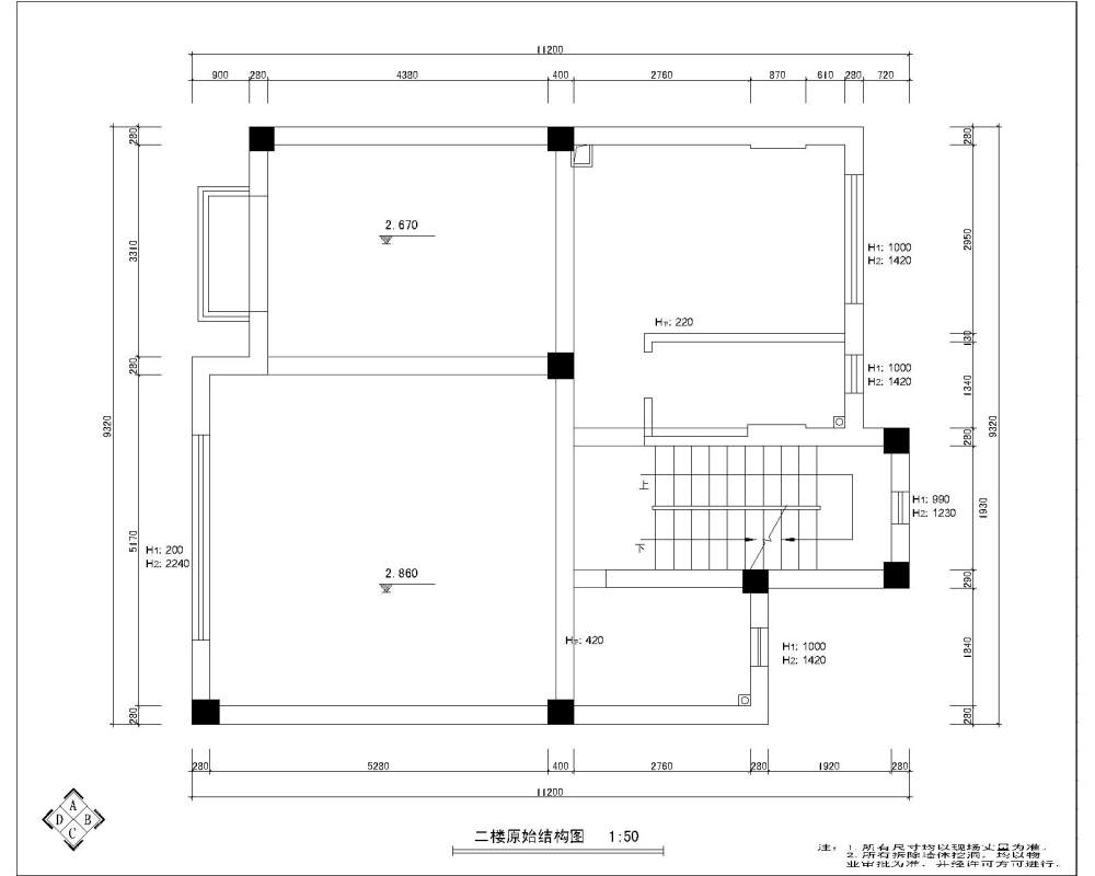 刚做的一套别墅平面图   高手帮帮看看有什么缺陷的_二楼原始平面图.jpg