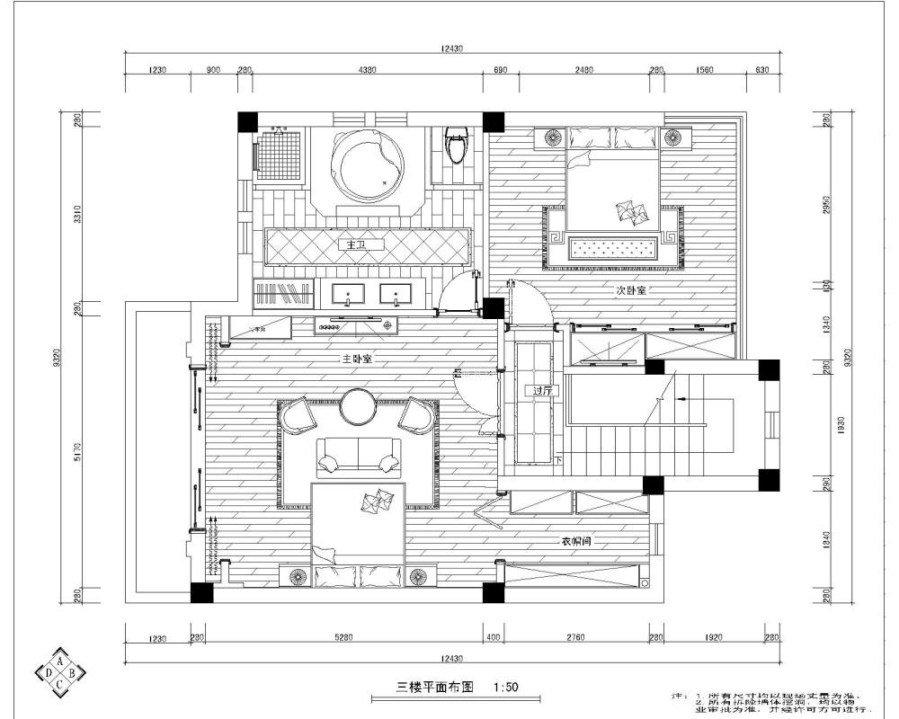 刚做的一套别墅平面图   高手帮帮看看有什么缺陷的_三楼平面图.jpg