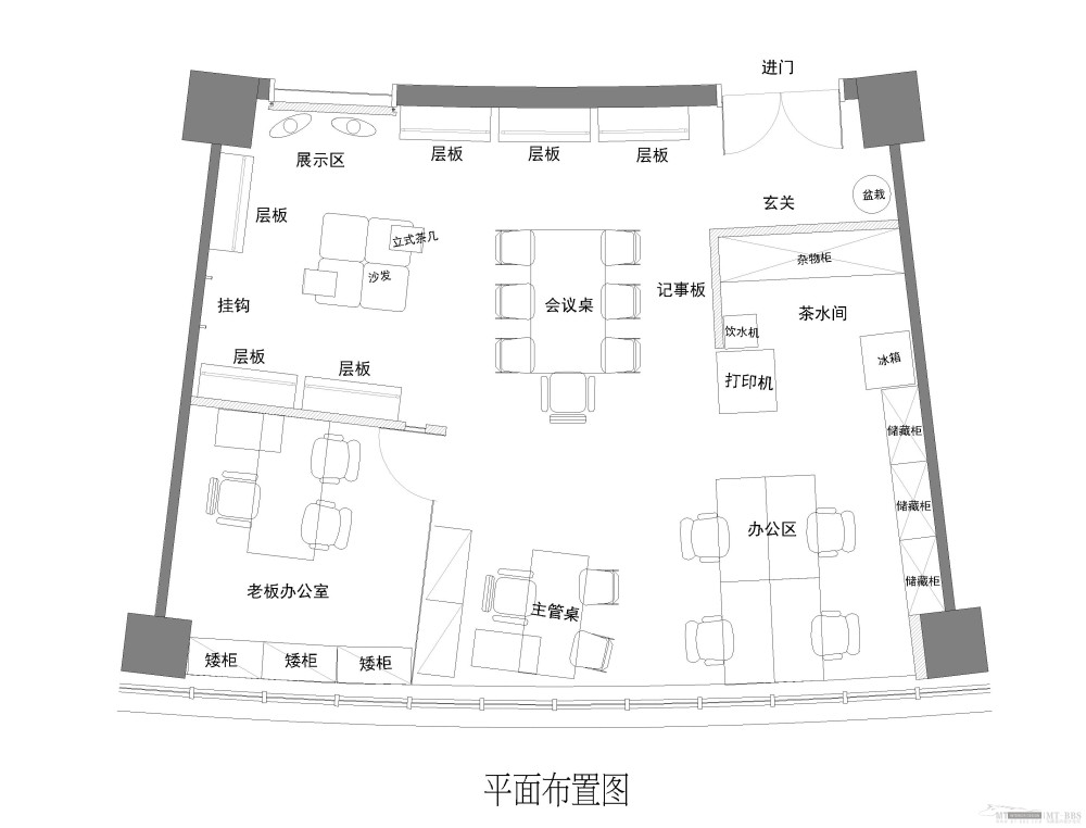 60平米的一家带服装展示性的办公室，求指导。_服装店施工图-平面布置图.jpg