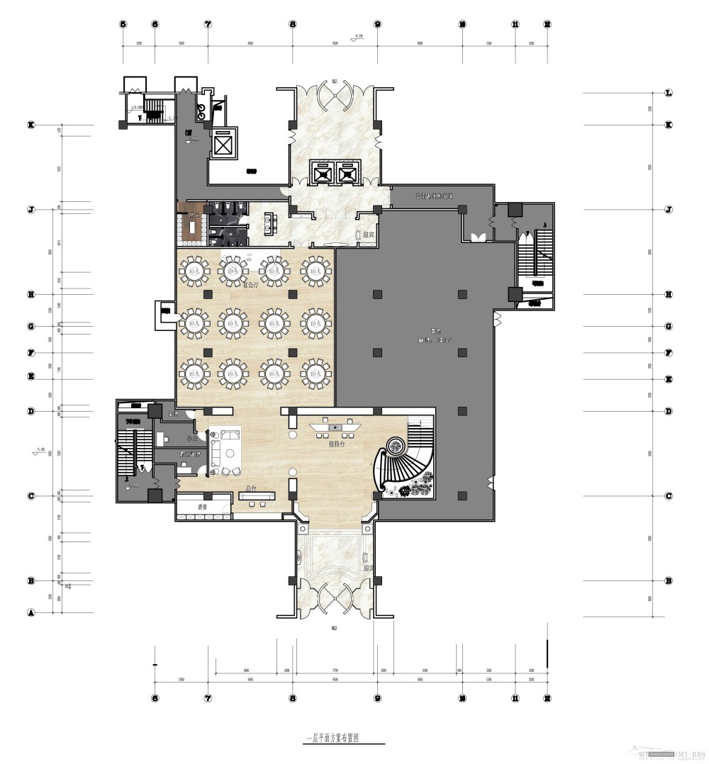 北京XX五星级酒店餐厅平面布置图_一层平面布置图