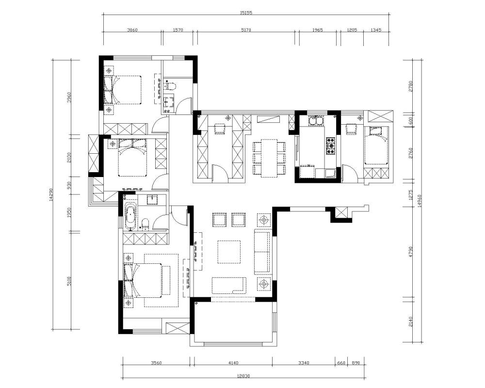 一套160的户型~~方案怎么改都感觉很勉强~求高手指导_160dwg-Model.jpg
