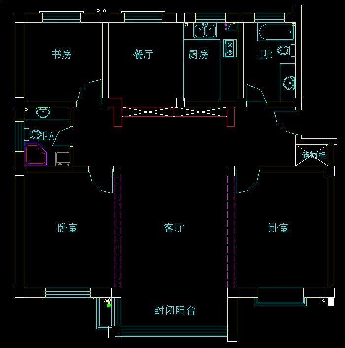 请大师们帮忙划分一下空间，走道部分太浪费了_方案二.jpg