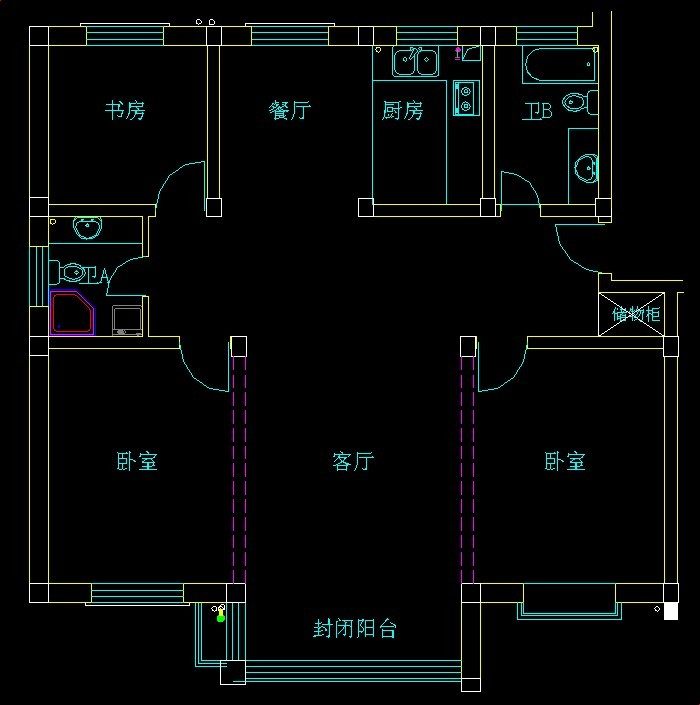 请大师们帮忙划分一下空间，走道部分太浪费了_原始结构.jpg