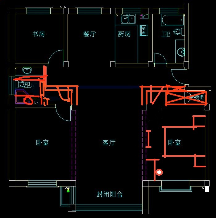 请大师们帮忙划分一下空间，走道部分太浪费了_要改方案.jpg