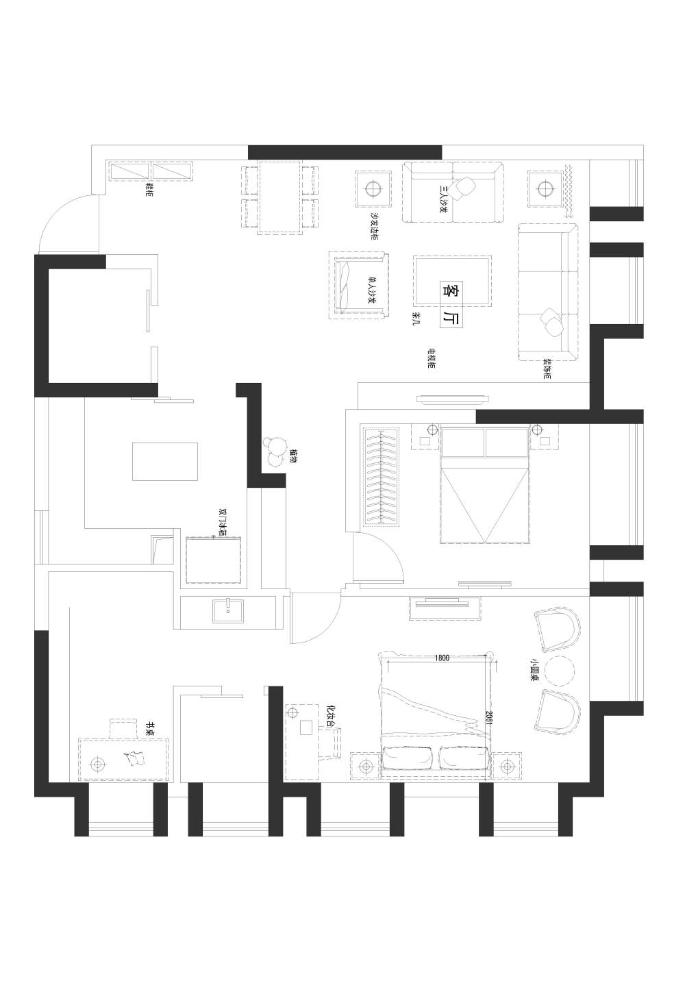 建面130平方米的公寓户型。。要求现代简约。。_挫房型.jpg