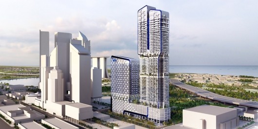 UNStudio设计上珊顿V“在新加坡的新UIC的大厦_正面 正如写字楼和住宅楼是同一家庭的形式，这样做他们的门面源于同一家庭的模式。六边形的基本形状是用来 ...