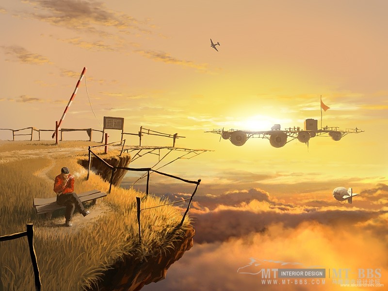 Alex Andreev 笔下的天空之城_图中都市都已荒废，人类在向往已久的天空之城建立了新的生活。.jpg.jpg