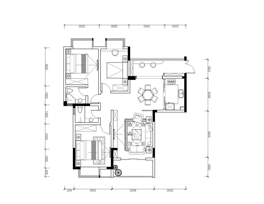 求帮助...115m2的三房两室双卫的布局，让我纠结户型…_平面布置图-Model.jpg