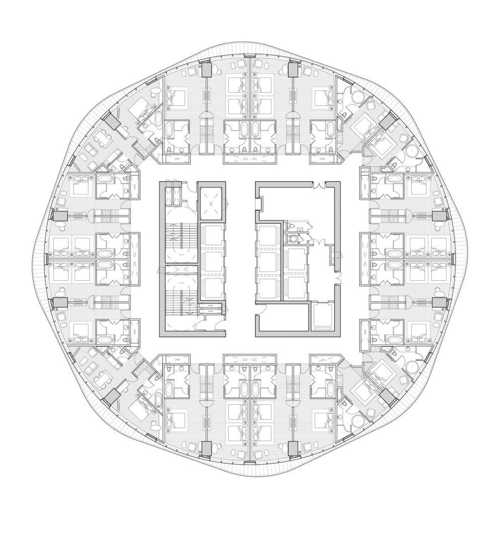 澳门Hard Rock酒店 Hard Rock Hotel Macau_City of Dreams - Plans 10 - Hard Rock Hotel Typical Floor Plan with bedroom layouts.jpg