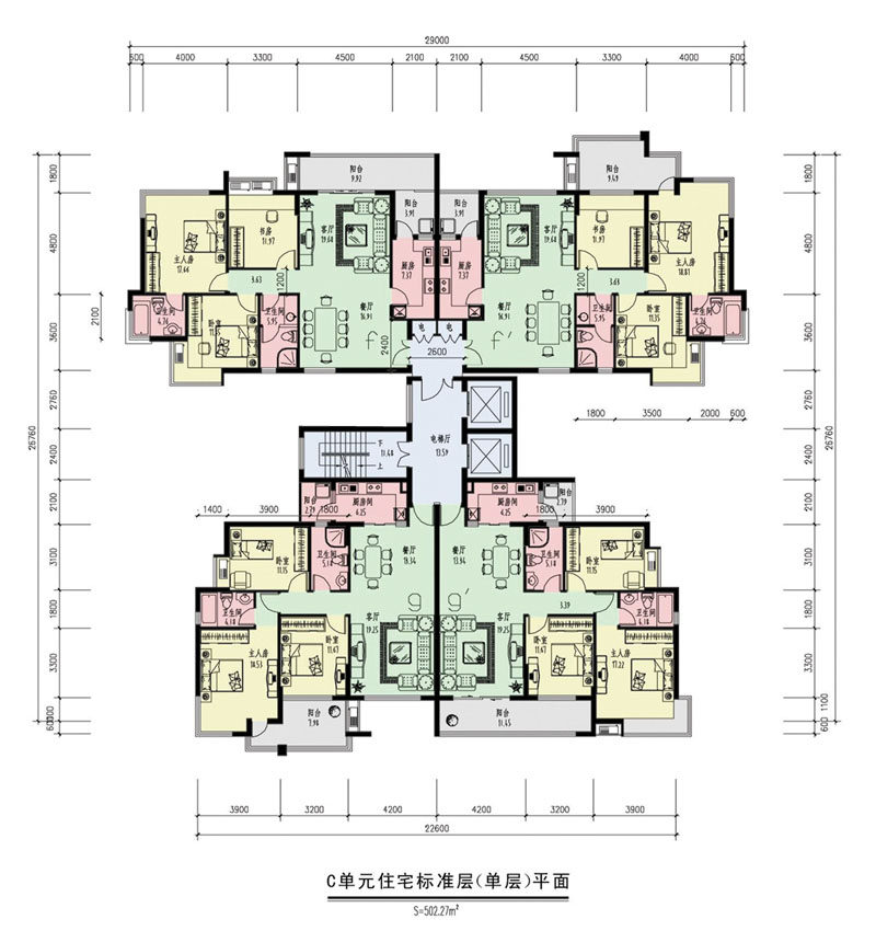 东莞新世纪明上居（带鸟瞰图，彩平，户型图）_C单元房型单层平面.jpg