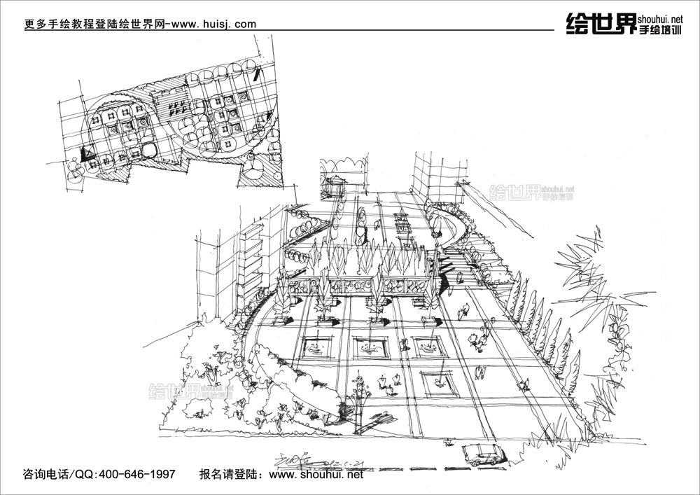 高清--绘世界手绘园林景观手绘线稿---你值得拥有！_景观手绘鸟瞰图