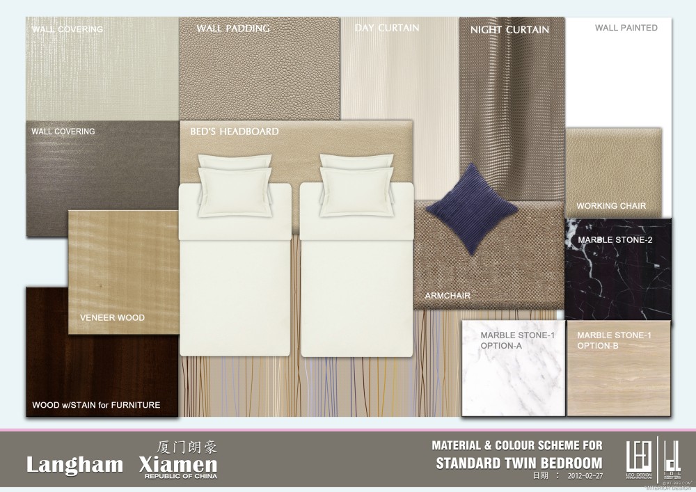 LEO--厦门朗豪酒店样板间方案概念2012_9. Material & Colour Scheme For Standard Twin Bed Room.jpg