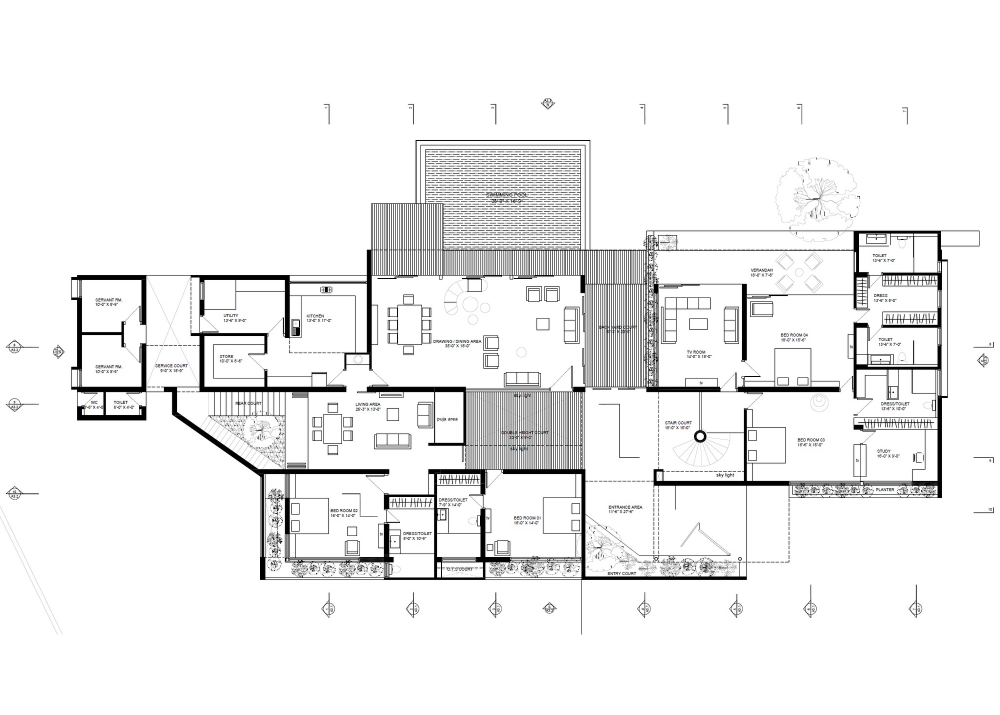 印度艾哈迈达巴德--Gorgeous Single Floor House With Concrete Finishes_Plan.png