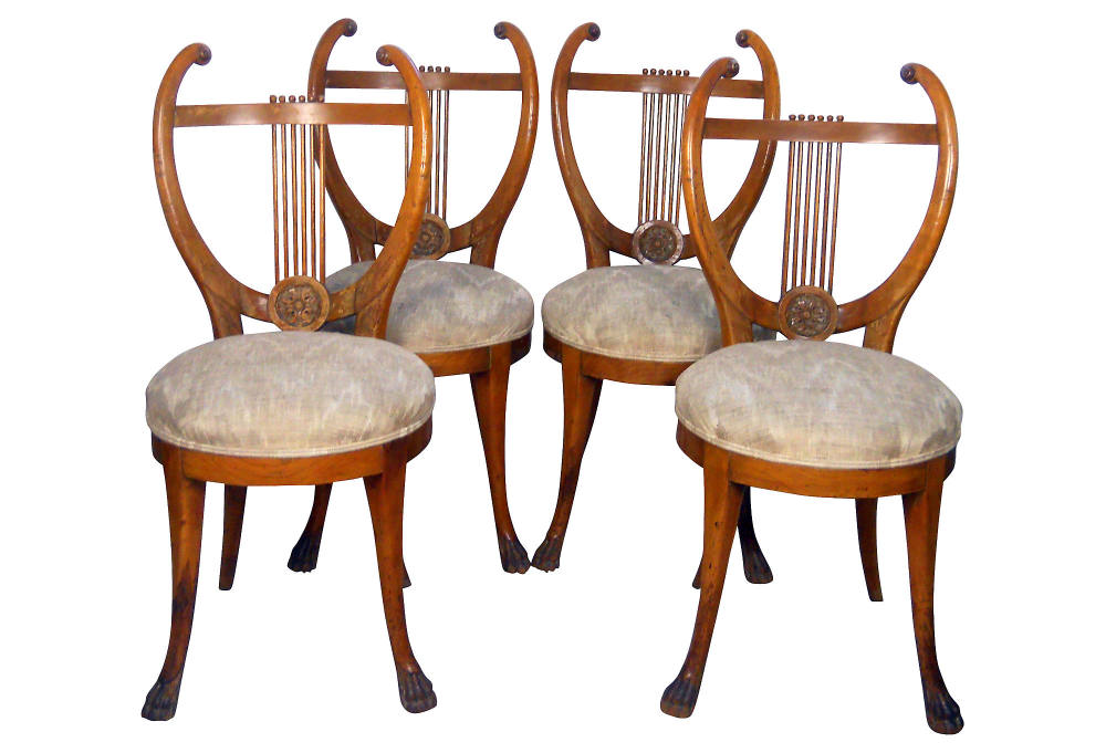 一些欧洲家具&配饰&地毯&灯具高清大图_19th-C. Lyre-Back Chairs-----15 L x 16 W x 36 H----wood.jpg