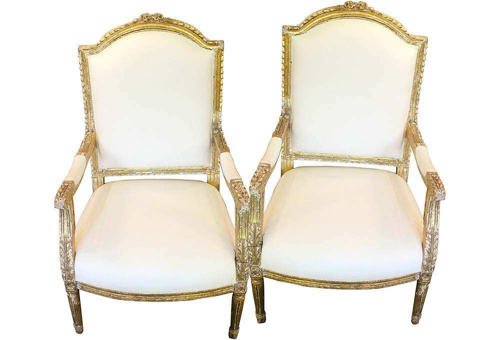 一些欧洲家具&配饰&地毯&灯具高清大图_Antique Gilded Armchairs, Pair---24.5 L x 25 W x 43 H---wood&linen.jpg