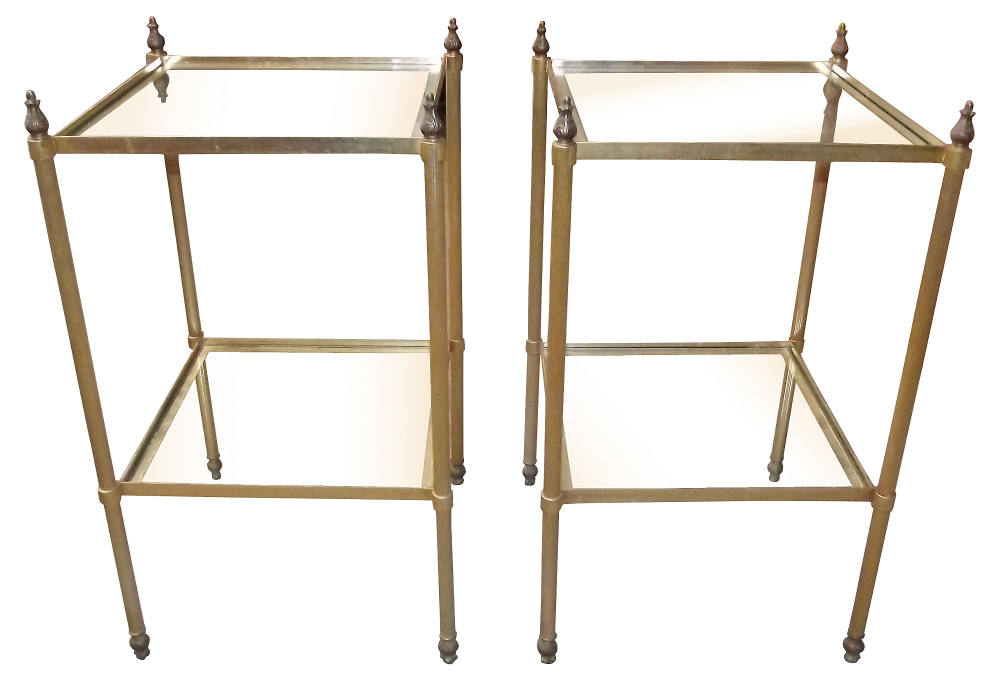 一些欧洲家具&配饰&地毯&灯具高清大图_French Brass End Tables, Pair----13.5 L x 13.5 W x 23 H----brass&glass.jpg