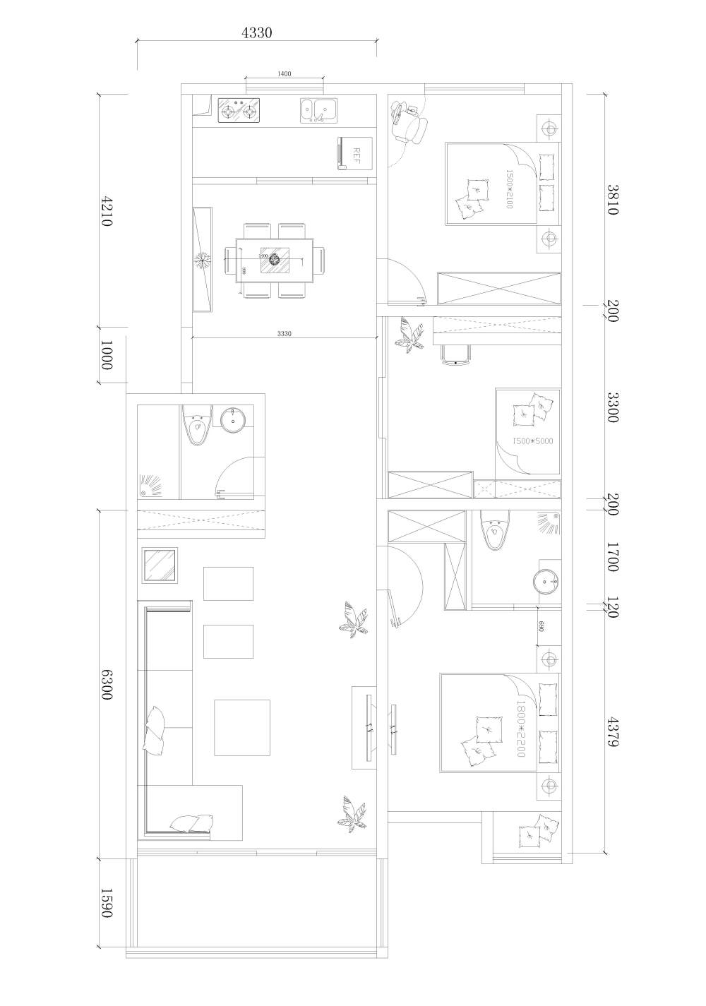 难点是中间房间没有窗户，厨房太长，主卧窗户太小_芳满庭-Model.jpg