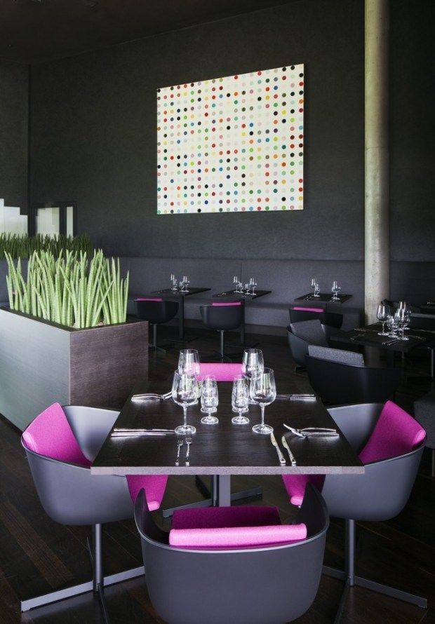 Miura Hotel by Labor 13 – Čeladná, Czech Republic_5019e1b128ba0d0a9200002d_miura-hotel-labor-13_restaurant_painting_of_damien_hirs.jpg
