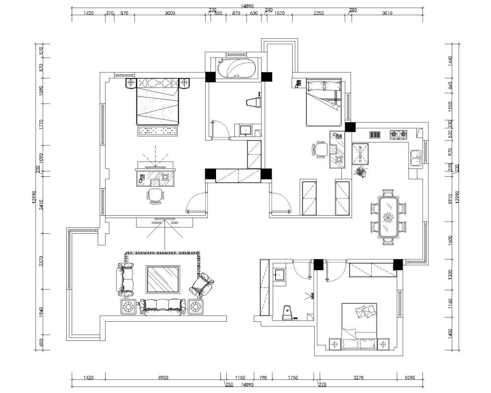 一套160㎡欧式风格两套方案大家提提建议_平面方案二.jpg