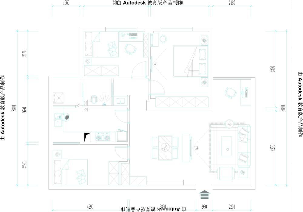 95平的三室~客餐厅的布局有点棘手·~~~_1Model.jpg