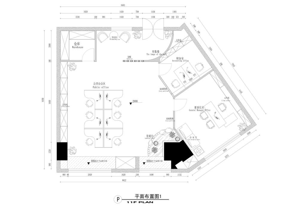 不规则形办公室，一张求P，一张求完善_平面布置图1-Model.jpg