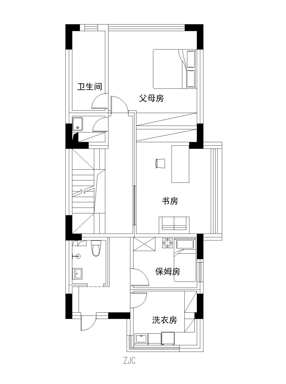 万科联排小别墅，狭长平面，诡异的流线，怎么改造？_方案1-二楼.jpg