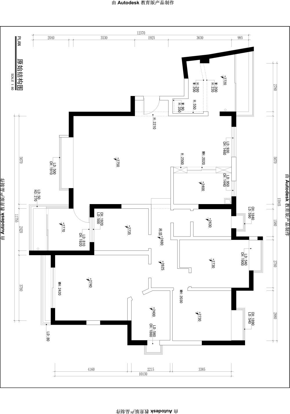 180m²错层。。。只要两个卧室和一个工人房！！！_原始结构图.jpg