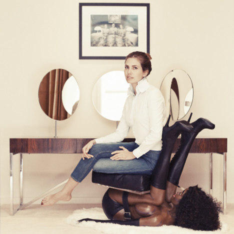 Dasha-Zhukova-photographed-on-Allen-Jones-Remake-chair-with-black-woman-by-Bjarn.jpg