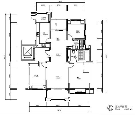 现代风格-130平方豪宅平面方案-1.2_原建筑图